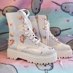 Dollskill Sugarthrillz Celestial Sass Cherub Combat Boots sz 8